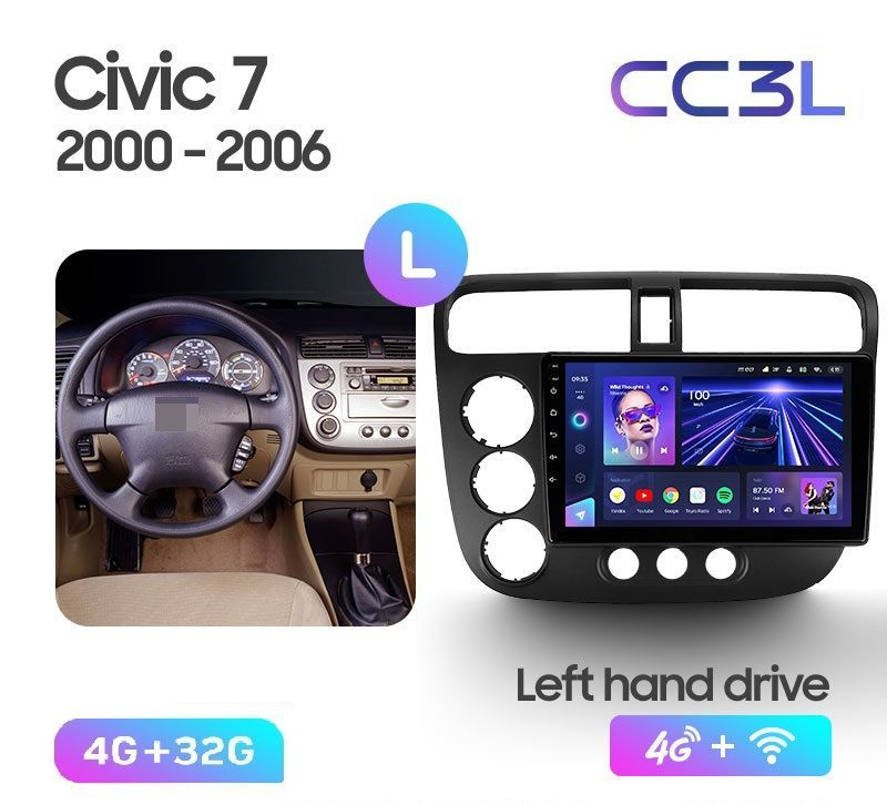 Магнитола TEYES HONDA CIVIC 7 2000-2006 г. CC3L 4/32ГБ Android 10, 8-ядерный процессор, IPS экран, DSP, #1