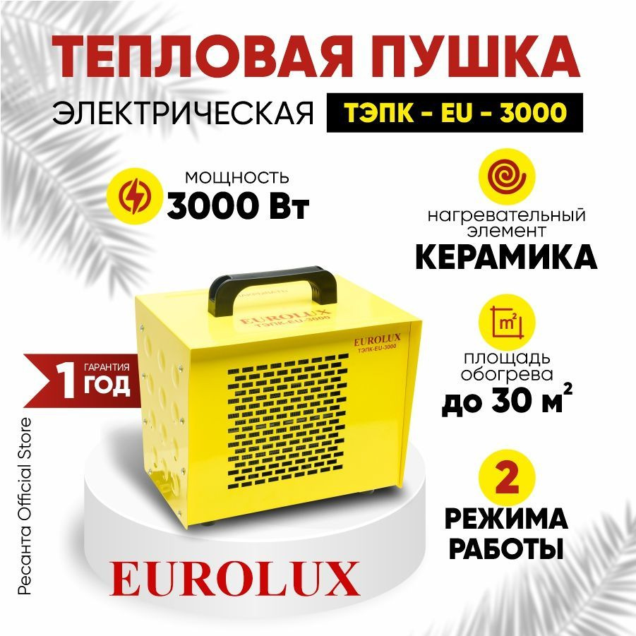 Тепловая электрическая пушка ТЭПК-EU-3000 Eurolux - керамический нагревательный элемент, квадратная  #1