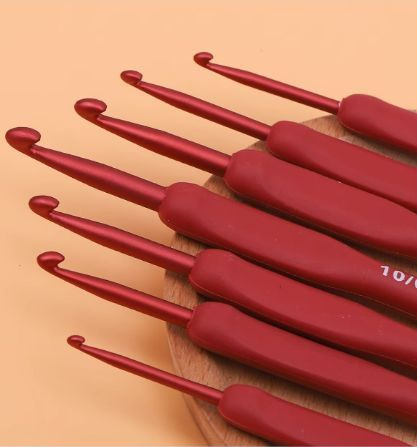 Набор красных крючков для вязания в силиконовом чехле 9 шт 2-6 мм  #1