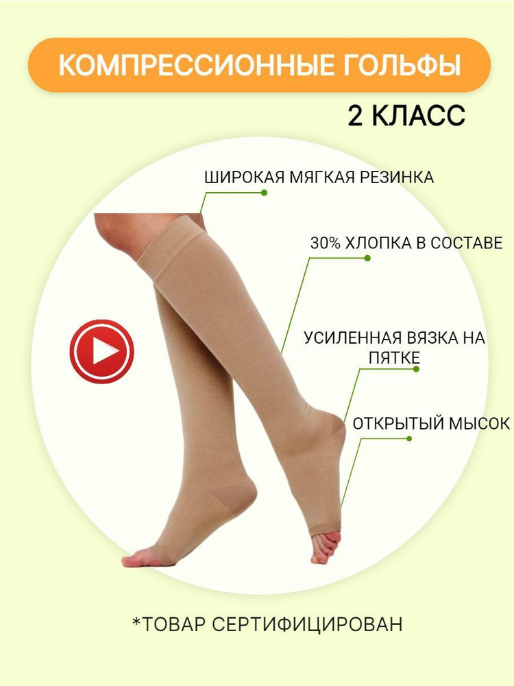 Гольфы компрессионные Центр Компресс бежевый, 2 класс компрессии, 2 шт  #1