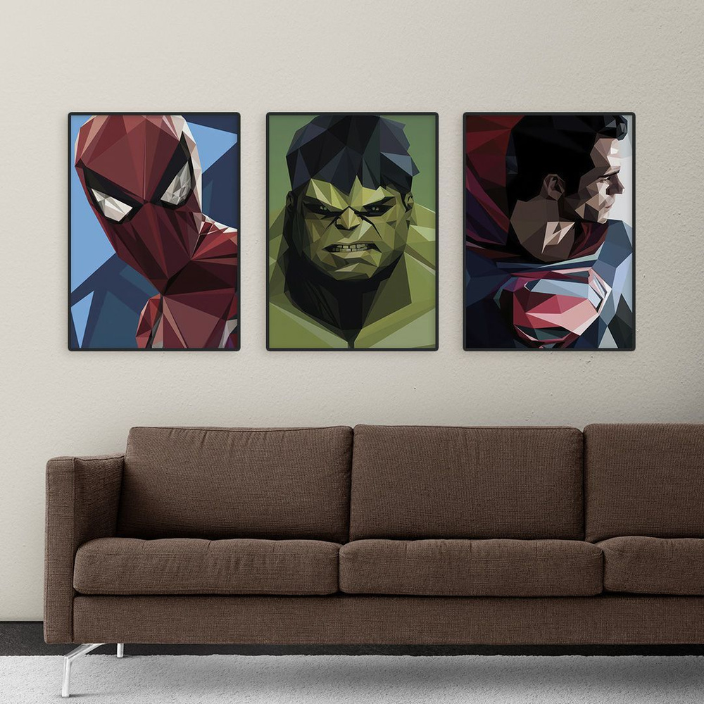 Постеры на стену "Супер герои", постеры интерьерные 50х70 см, 3 шт.  #1