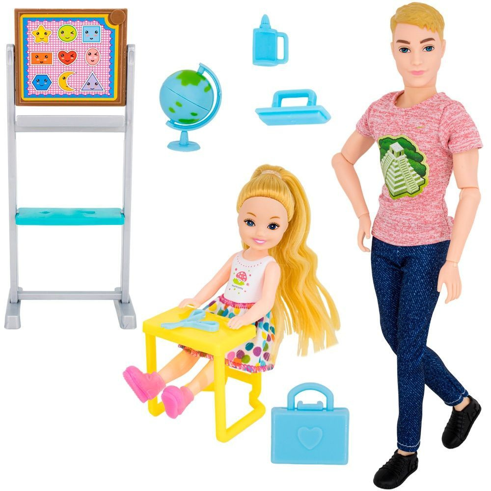 Кукла типа Кен учитель с девочкой и с аксессуарами, 30 см / Игровой набор Моя профессия Учитель  #1