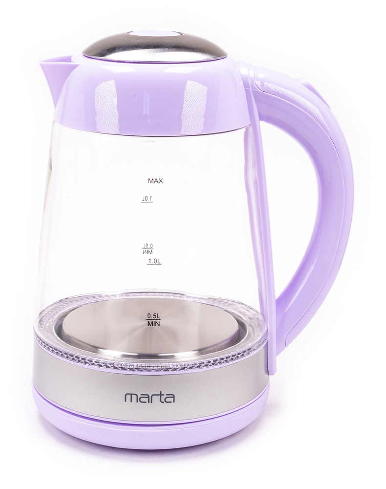 Чайник электрический Marta / Марта МТ-4605 стеклянный, лиловый аметист, 2200Вт, 1.8л / техника для кухни #1