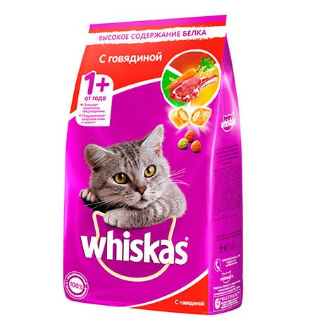 Whiskas / Сухой корм Вискас для взрослых кошек подушечки-паштет с Говядиной 1,9 кг  #1