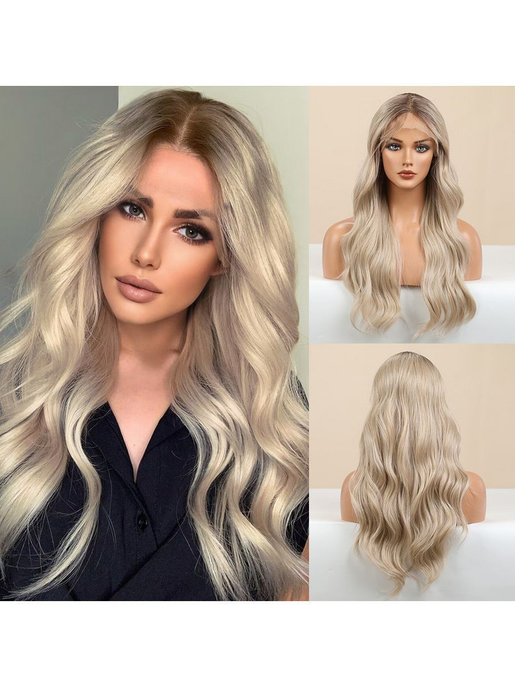 Женский парик на длинные вьющиеся волосы, блондин без челки  #1