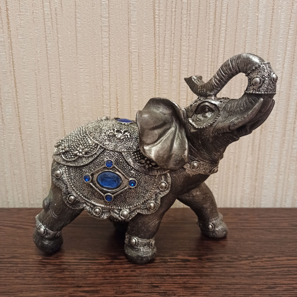 Статуэтка "Слон серебряный с синими стразами, средний", высота 16.5см  #1