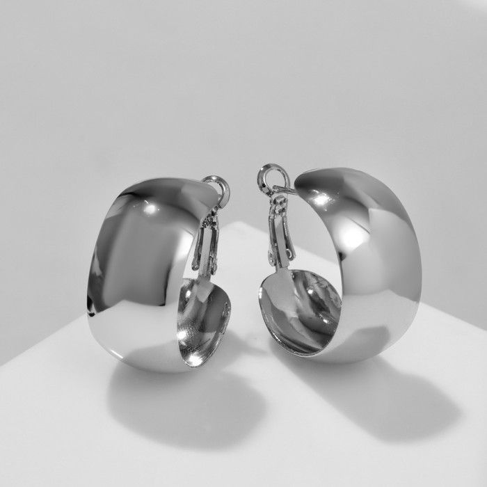 Серьги-кольца Выпуклые широкие, цвет серебро, d-3 см #1