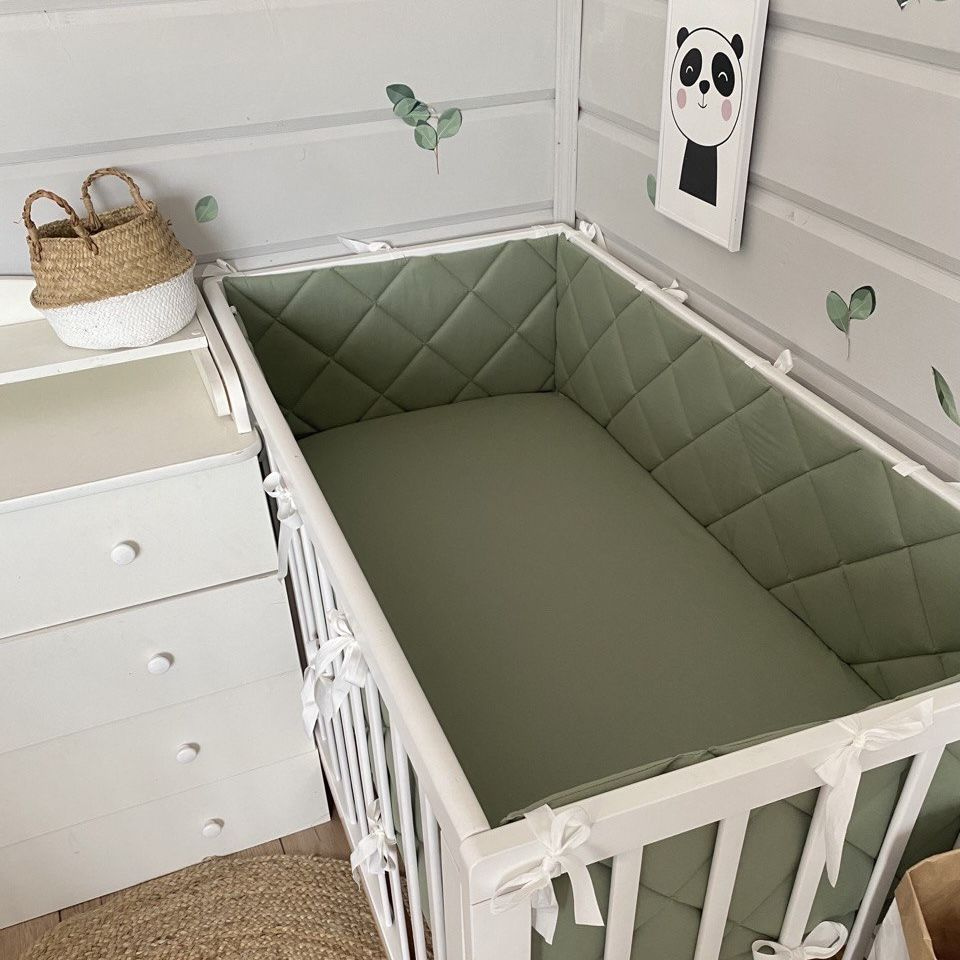 Бортики в кроватку для новорождённых стеганые MamiBro, 100% хлопок, 60х30 см - 2 шт, 120х30 см - 2 шт, #1