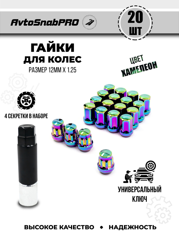 Secret Wheels Гайки-секретки М12 х 1,25, 28 мм, 20 шт. #1