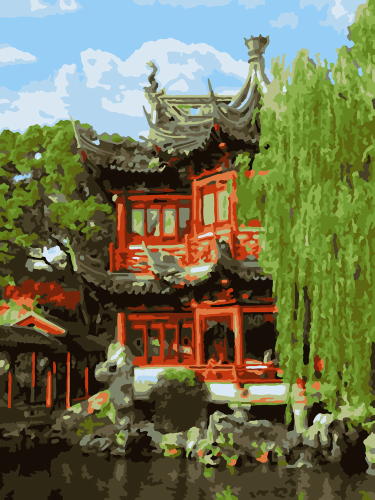 Картина по номерам на картонной основе LORI Китайский сад 38х28,5 см, антистресс в подарок  #1