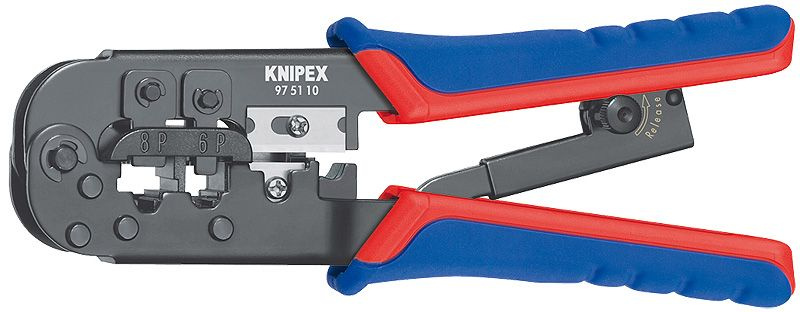 Пресс-клещи для штекеров RJ, 2 гнезда, RJ 11/12 (6-pin), RJ 45 (8-pin), 190 мм, SB KNIPEX KN-975110SB #1