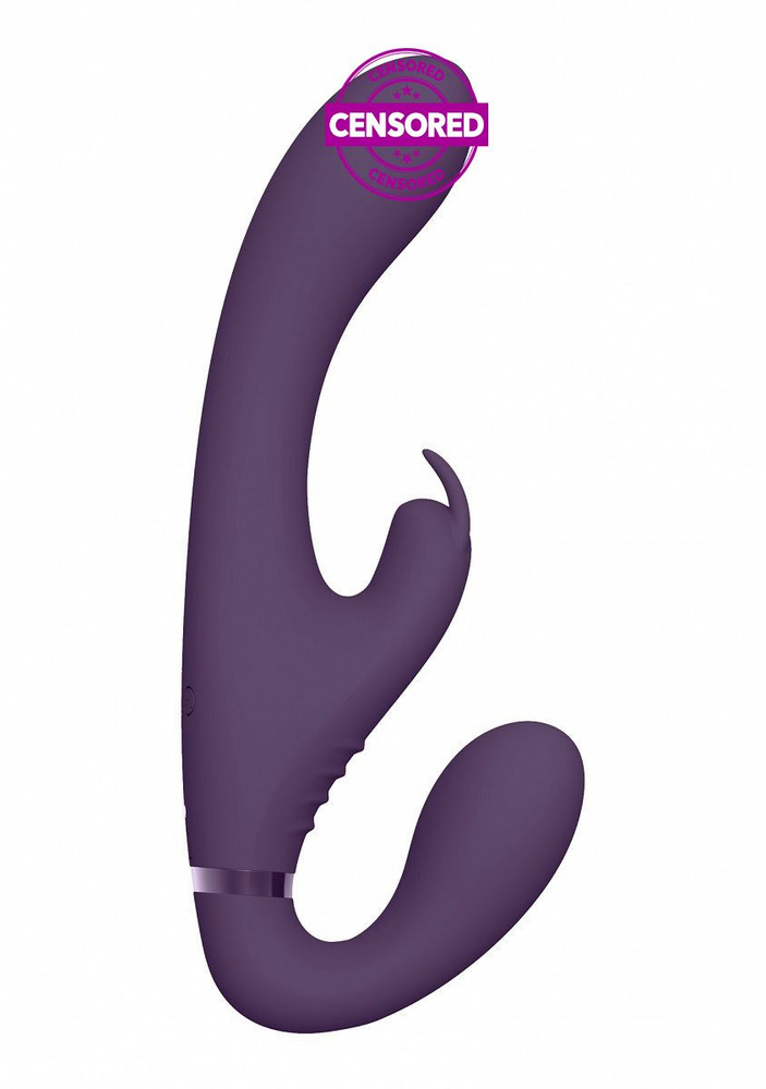 Фиолетовый безремневой вибрострапон Suki со стимулятором клитора - 22 см.  #1