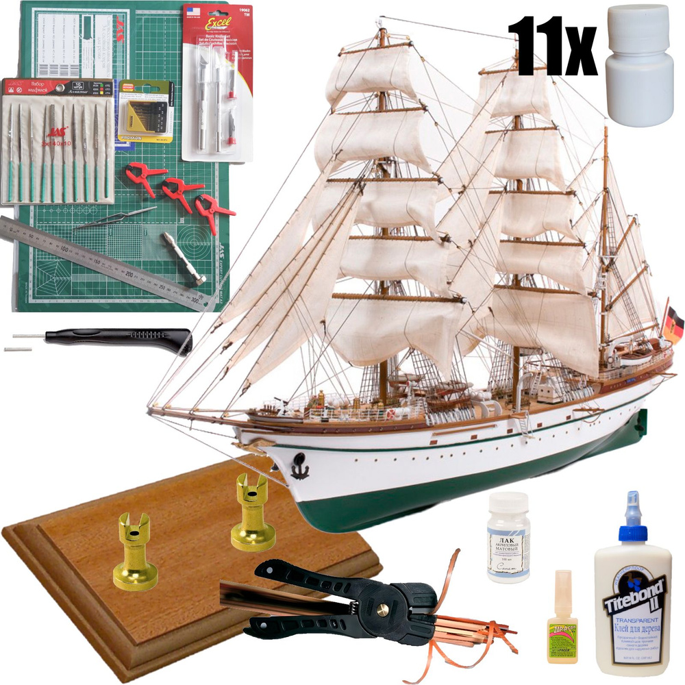 Трёхмачтовый барк Gorch Fock (Товарищ), 950х566х259 мм, М.1:95, подарочный набор с основанием, сборная #1