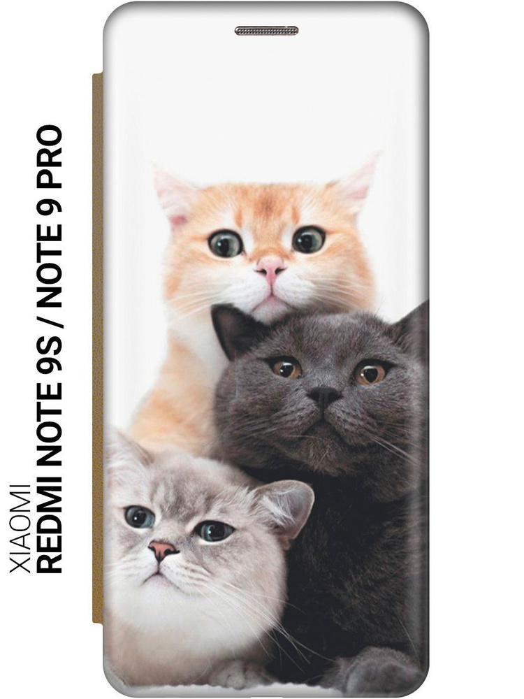 Чехол-книжка на Xiaomi Redmi Note 9s / Note 9 Pro / Сяоми Редми Ноут 9с / Ноут 9 Про c принтом "Котики" #1