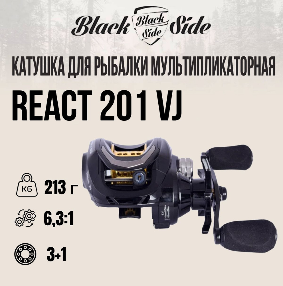 Катушка для рыбалки мультипликаторная Black Side React 201 VJ (3+1 подш.)  #1