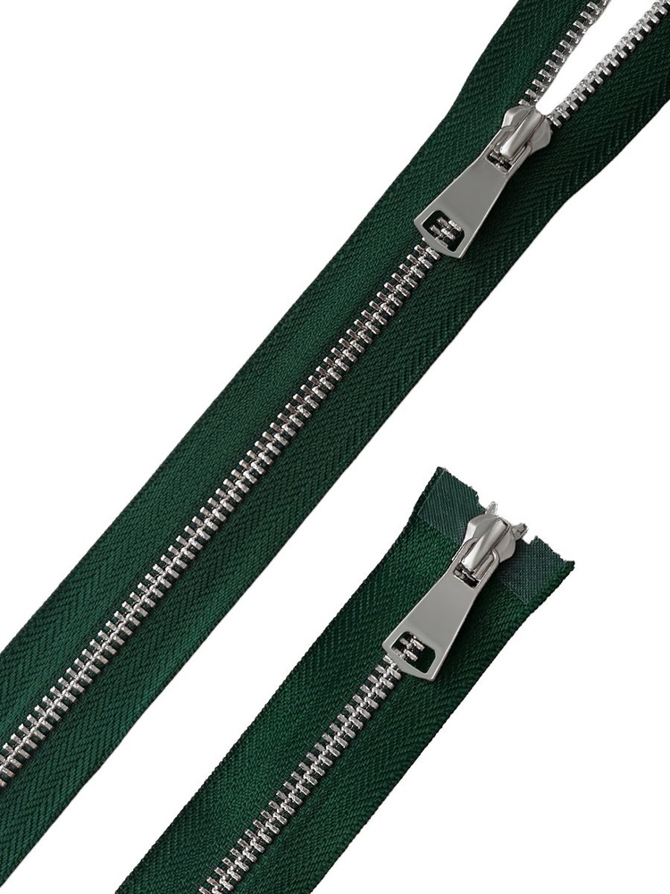 Темно-зеленая молния металл 90 см тип 5 двухзамковая разъемная с серебристой фурнитурой  #1