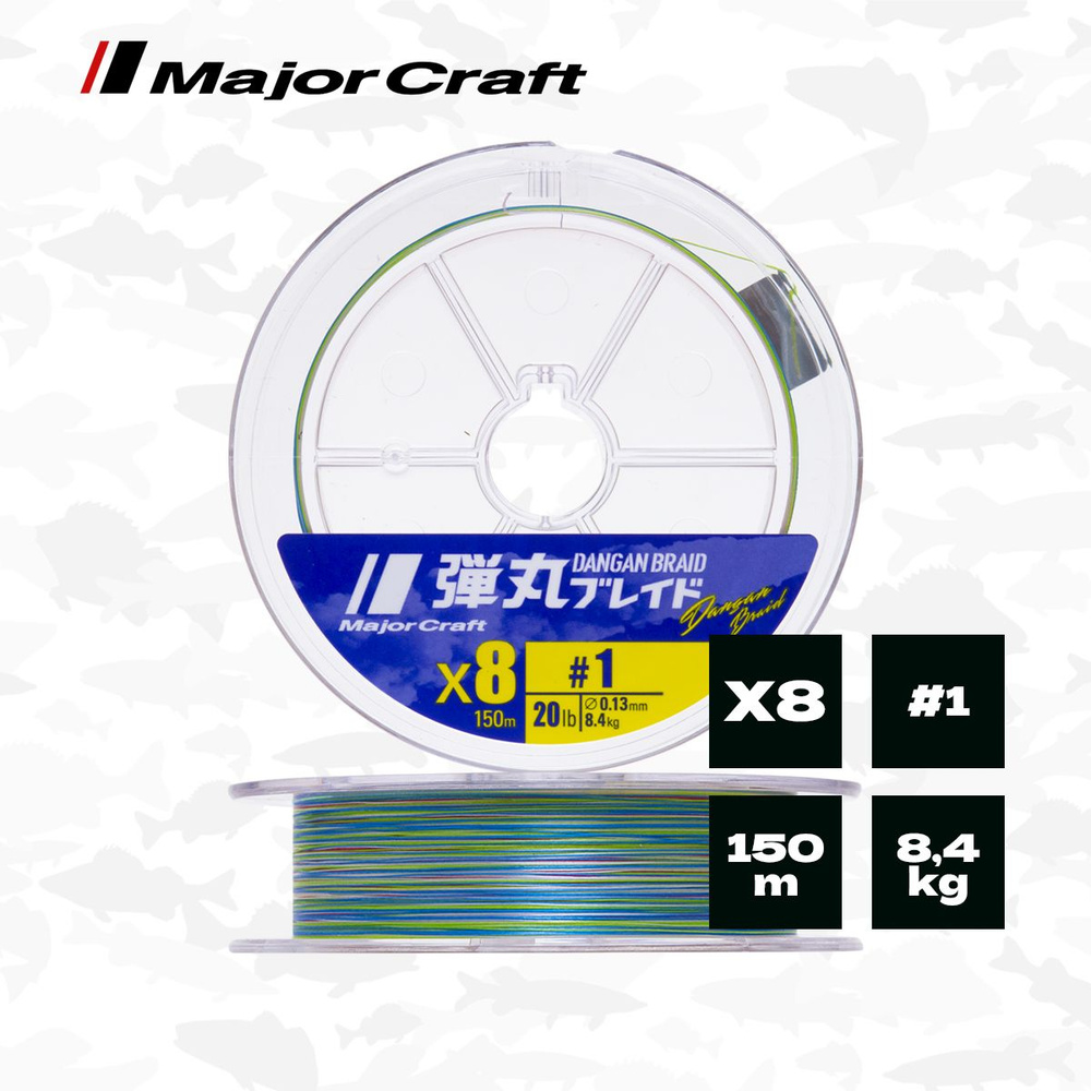 Шнур плетеный Major Craft Dangan Braid PEx8 (Multicolor) 150 м, #1 (0,13 мм), 20 lb (8,4 кг)  #1