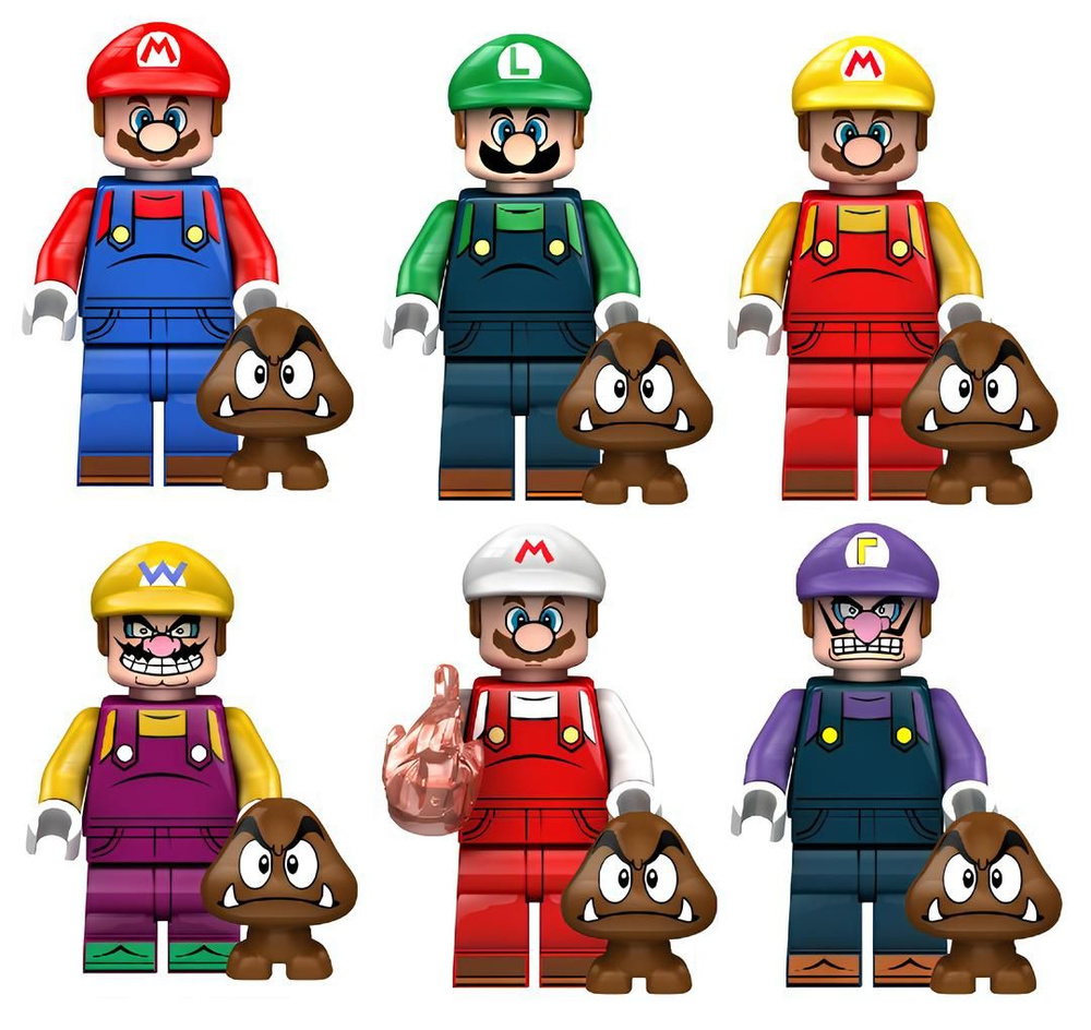 Набор минифигурок Марио / Mario совместимы с конструкторами лего 6шт (4.5см, пакет) KDL805  #1