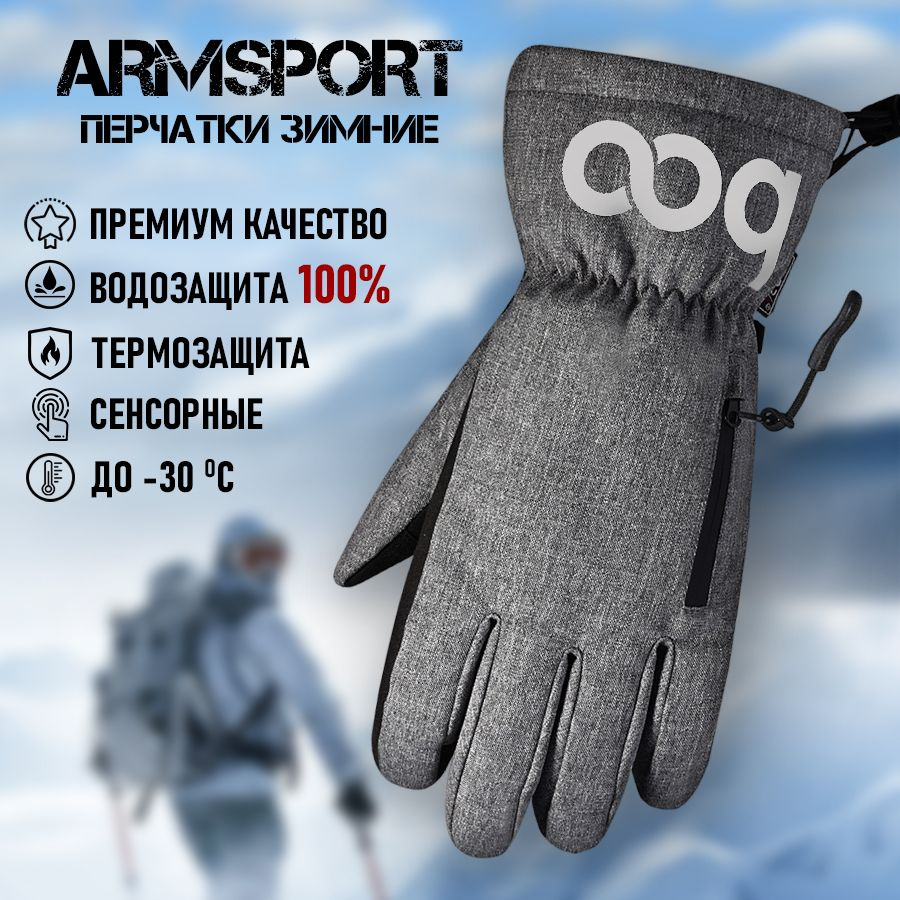 Перчатки мужские зимние спортивные горнолыжные Armsport, серые  #1