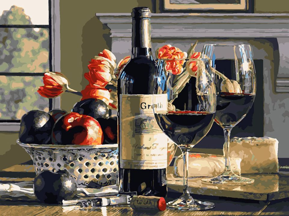 Картина по номерам Белоснежка "Натюрморт с тюльпанами и сливой" (30х40 см, холст на подрамнике)  #1