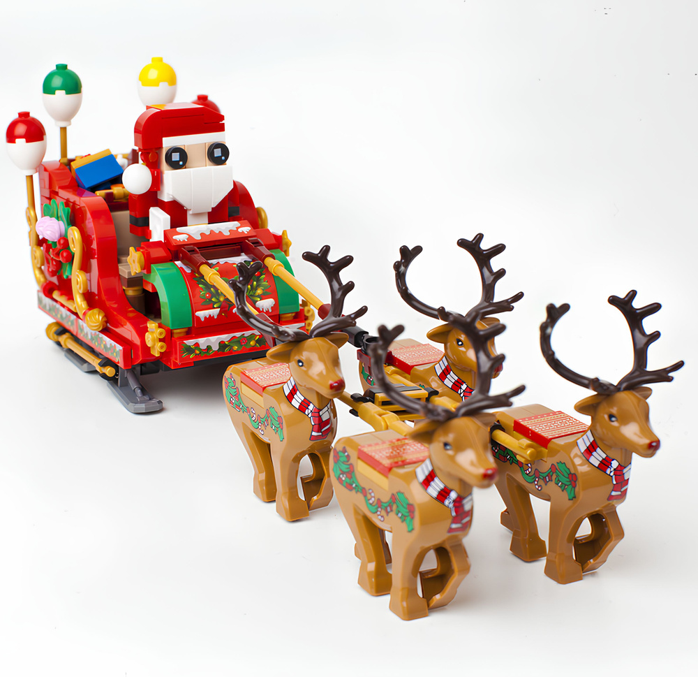 Набор минифигурок Новый Год, Дед Мороз, Рождество, Упряжка с оленями совместимы с конструктором лего #1