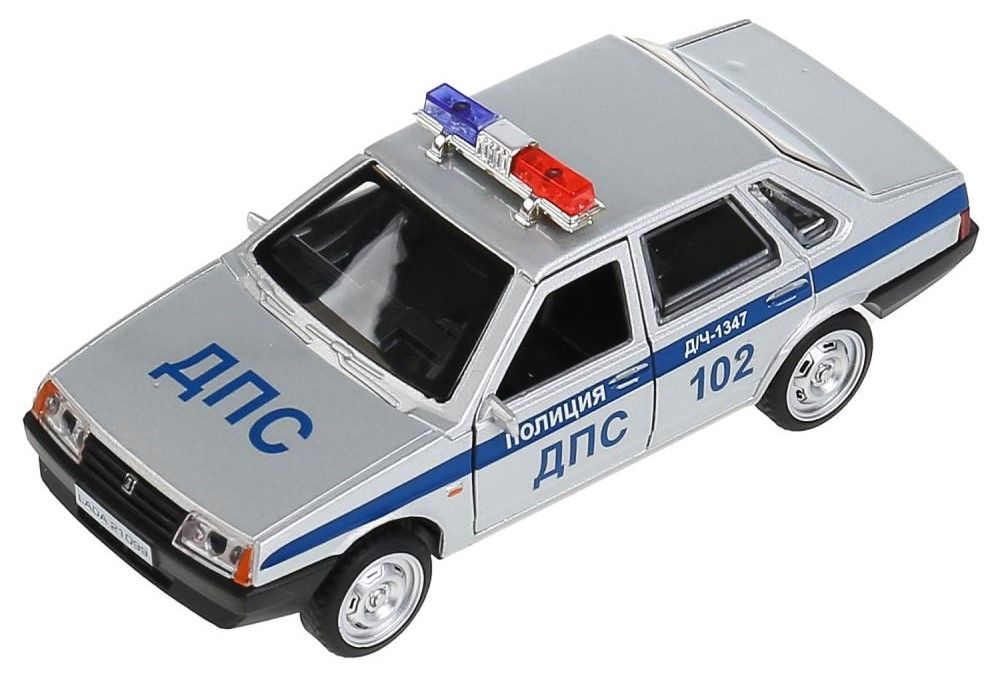 Машина металл LADA-21099 полиция 12 см без коробки серебристая  #1