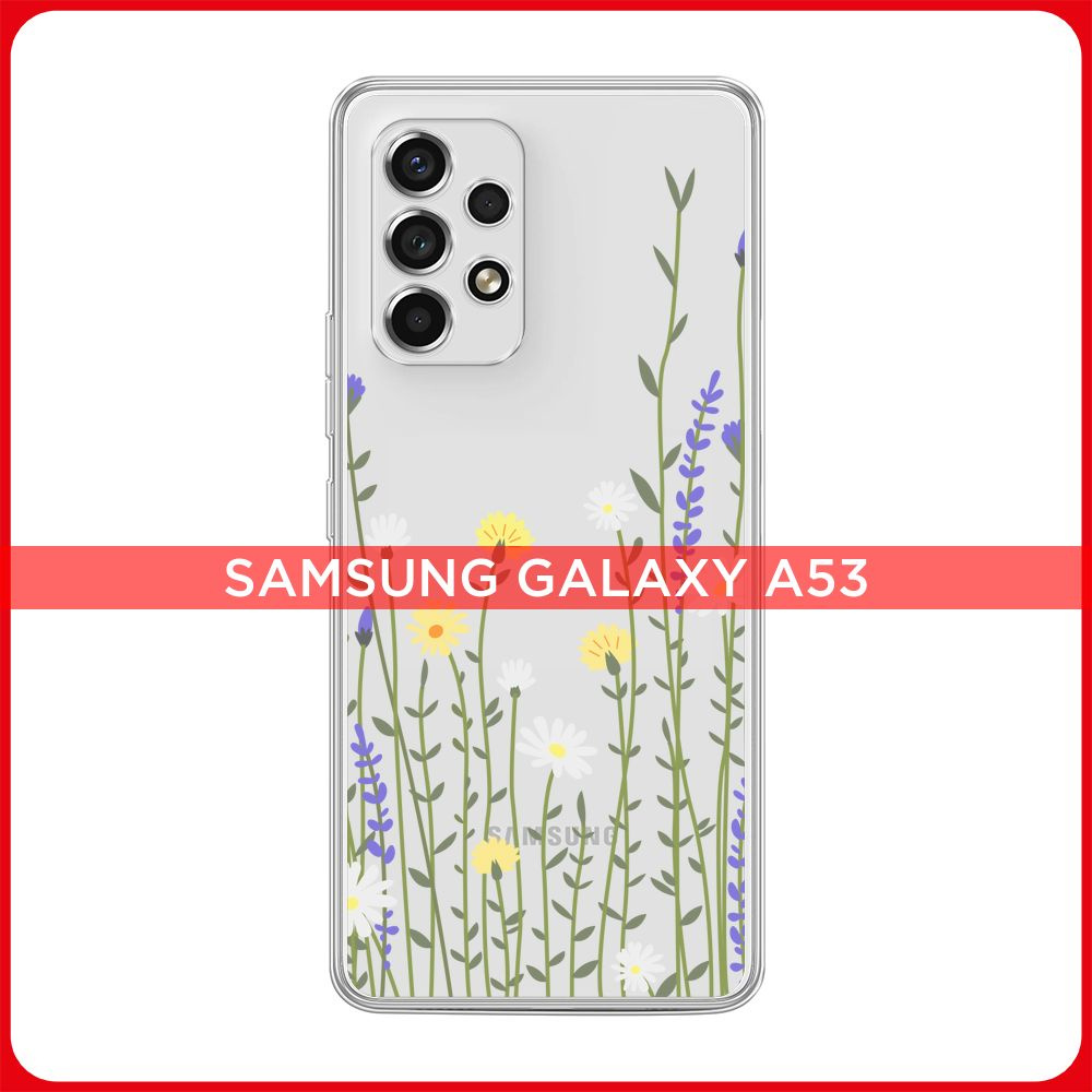 Силиконовый чехол на Samsung Galaxy A53 5G / Самсунг А53 5G Ромашка и лаванда, прозрачный  #1