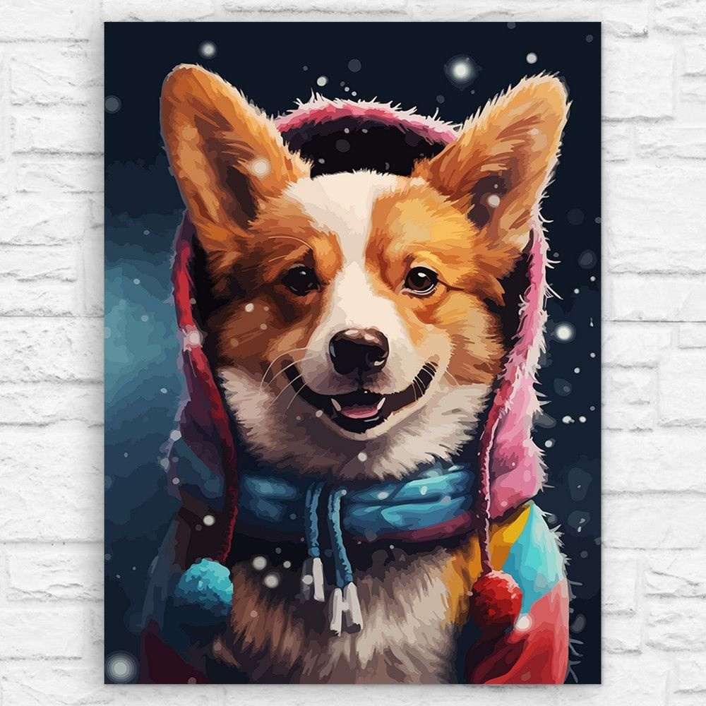 Картина по номерам на холсте животные собачка (чихуахуа в зимнем костюмчике) - 13185 В 30x40  #1