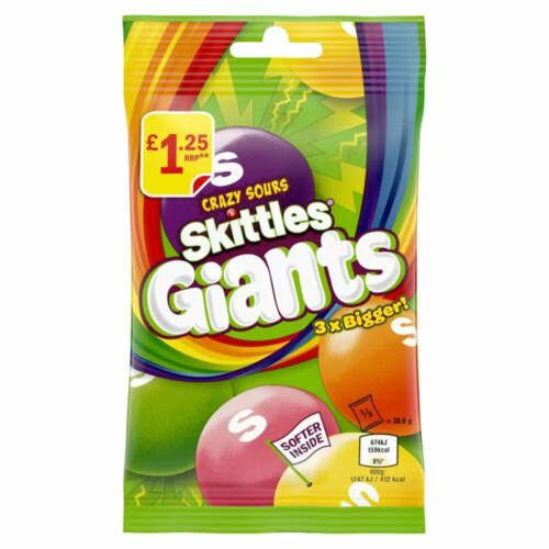 Skittles Giants Craze Sour, Кислые Гиганты, драже 116 гр #1