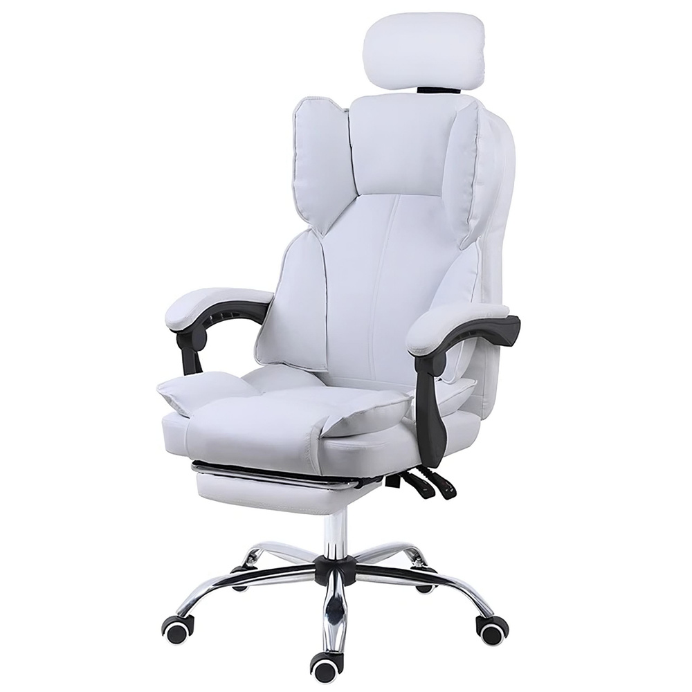Кресло руководителя Samurai с подножкой, офисный стул, кресло компьютерное с подставкой для ног, белое, #1