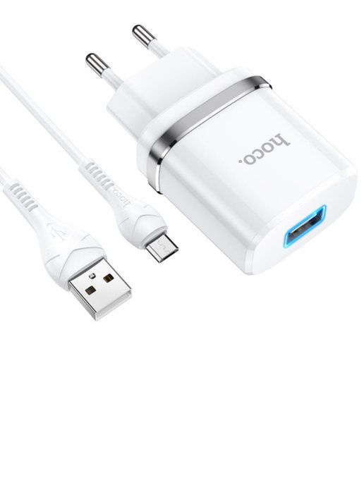 Hoco Зарядное устройство Сетевое с кабелем USB - Micro, 2.4A белый, 1м  #1