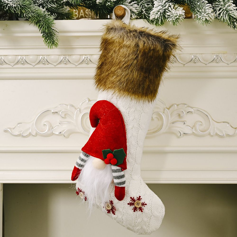 Новогодний чулок (рождественский носок) белый с гномиком 1 шт.  #1