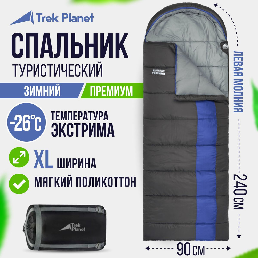 Спальник туристический/Спальный мешок TREK PLANET Warmer Comfort, зимний, левая молния, серый, синий #1