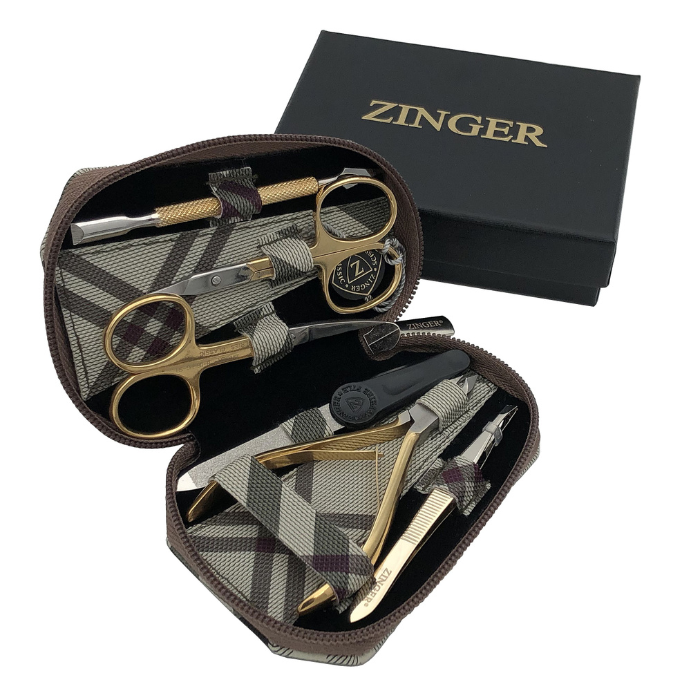 Маникюрный набор Zinger 7103 G, 6 предметов, позолоченный/клетка  #1