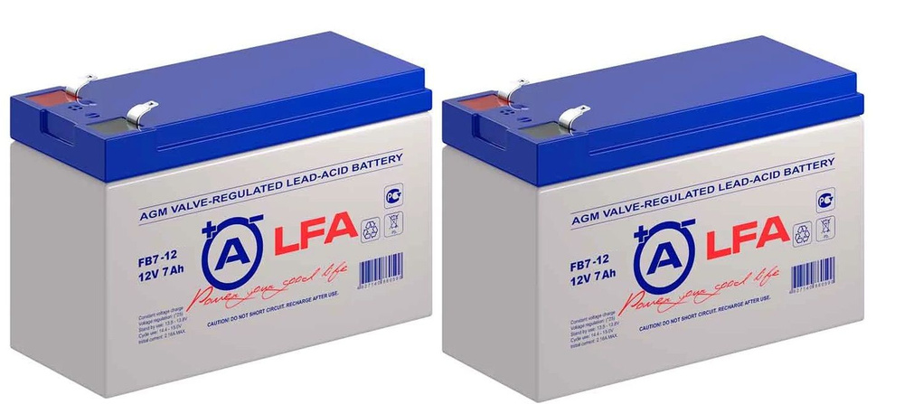 Комплект аккумуляторных батарей ALFA FB 7.0-12 (12В 7.0Ач / 12V 7.0Ah) комплект из 2 штук  #1