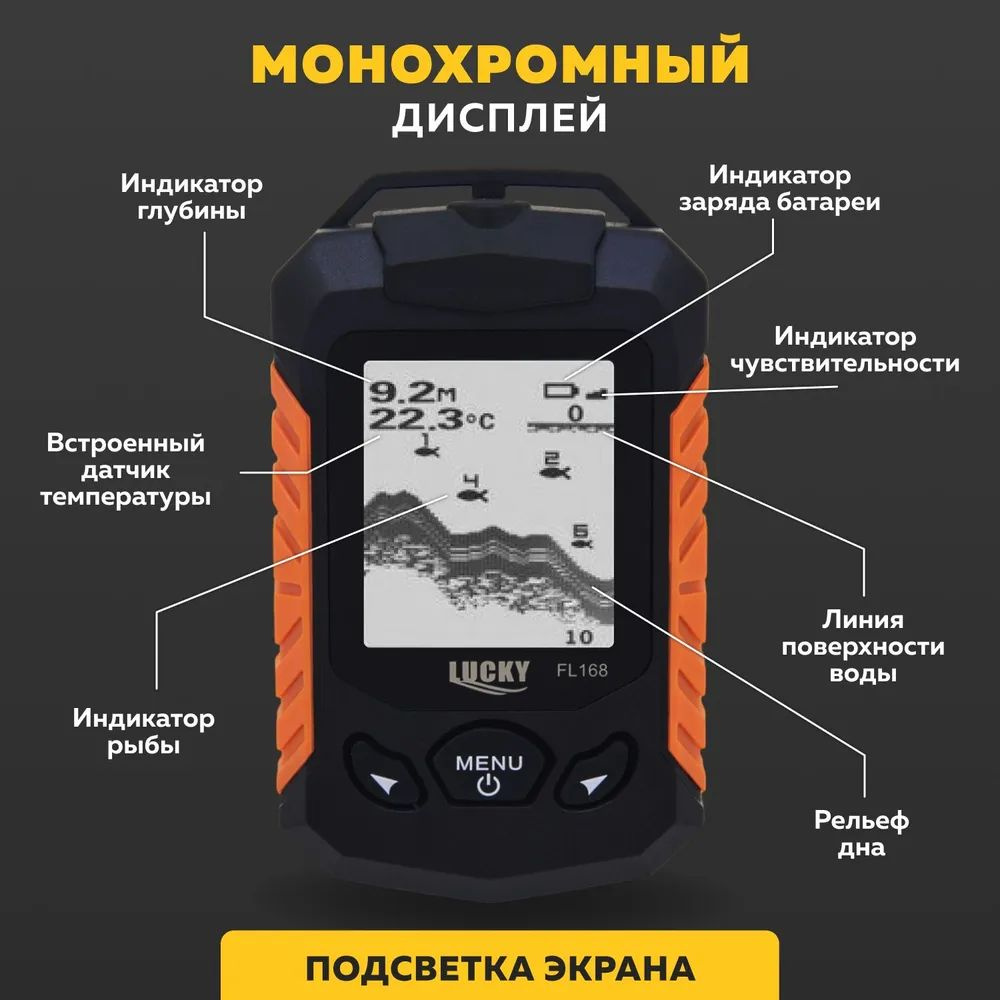 Эхолот для рыбалки проводной Lucky Fishfinder FL168D / глубиномер для ...
