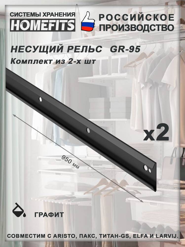 Рельс несущий (2 шт) для гардеробной системы GR-95-графит #1
