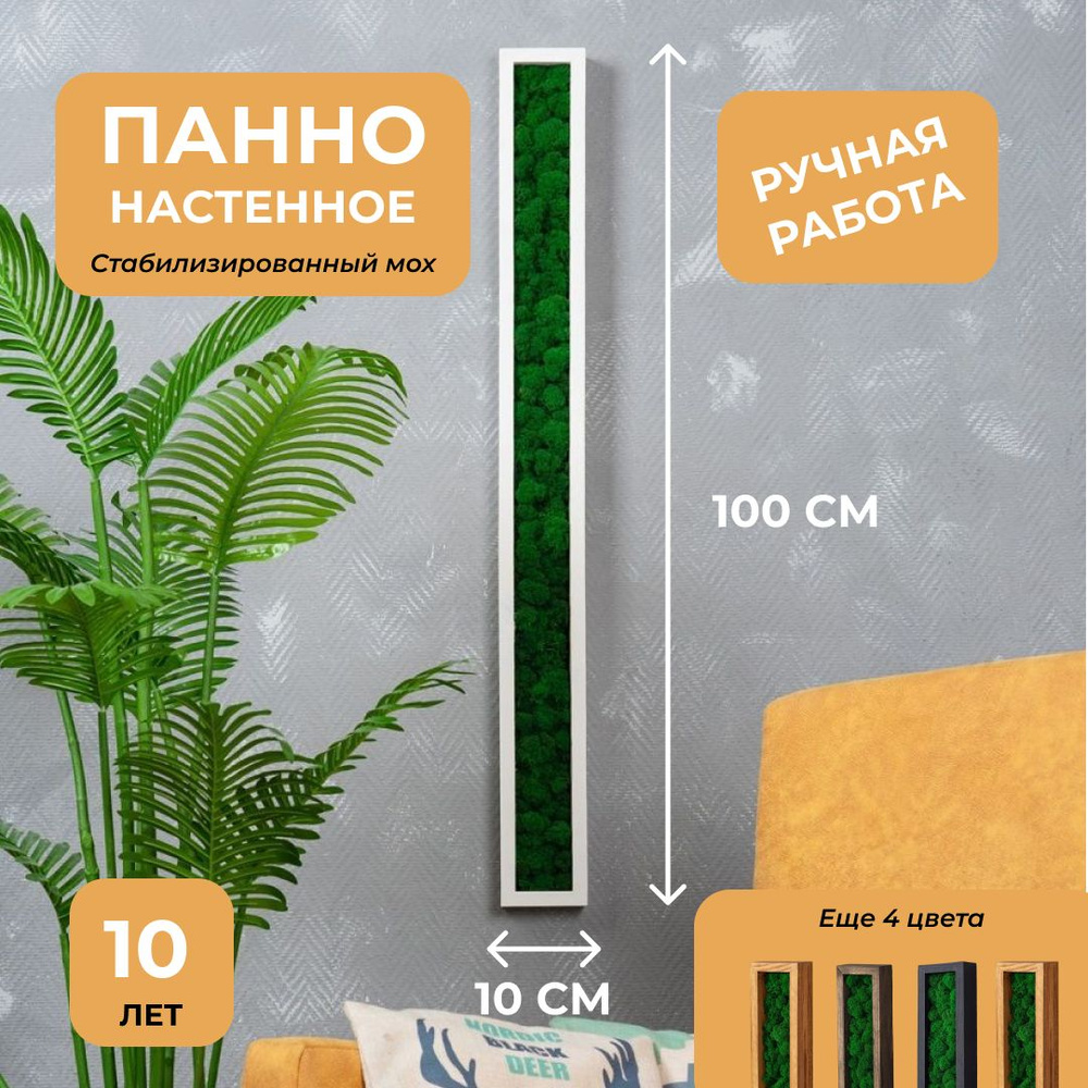 Панно настенное , из натурального дерева , стабилизированный мох ,100х10 см  #1