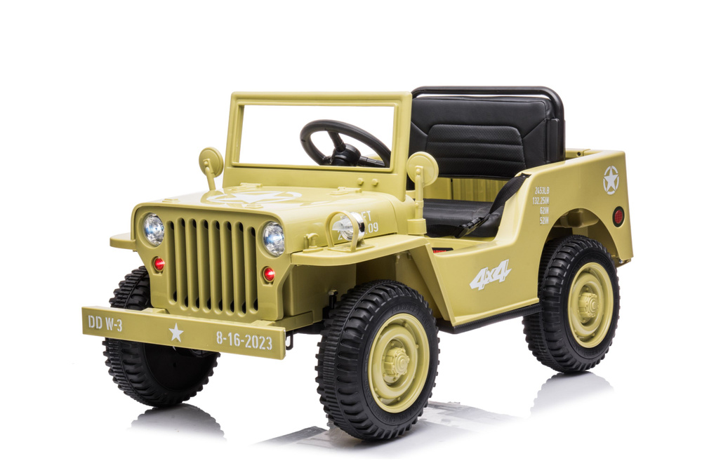 Детский электромобиль военный Jeep Willys mini 2628 Песочный #1