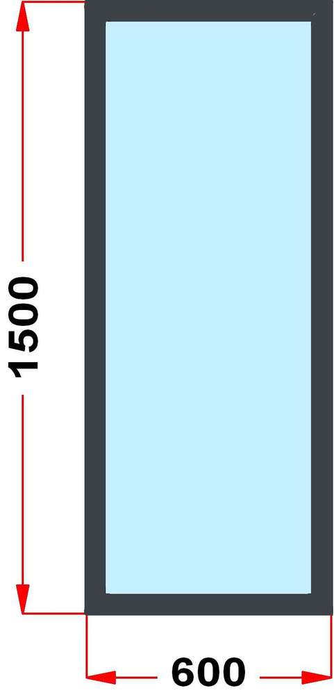 Окно из профиля Grunder 60 мм (1500 x 600), не открывающееся, стеклопакет 2 стекла, темно-серое снаружи, #1
