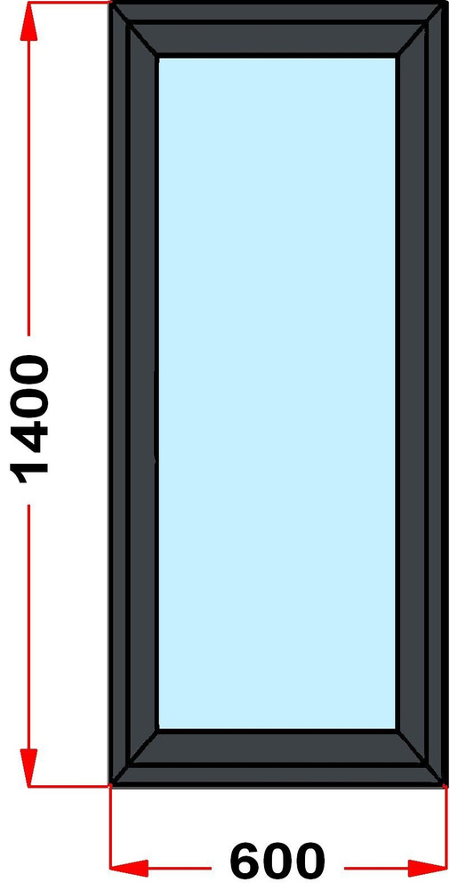 Окно из профиля Grunder 60 мм (1400 x 600), с поворотно-откидной створкой, стеклопакет 2 стекла, темно-серое #1