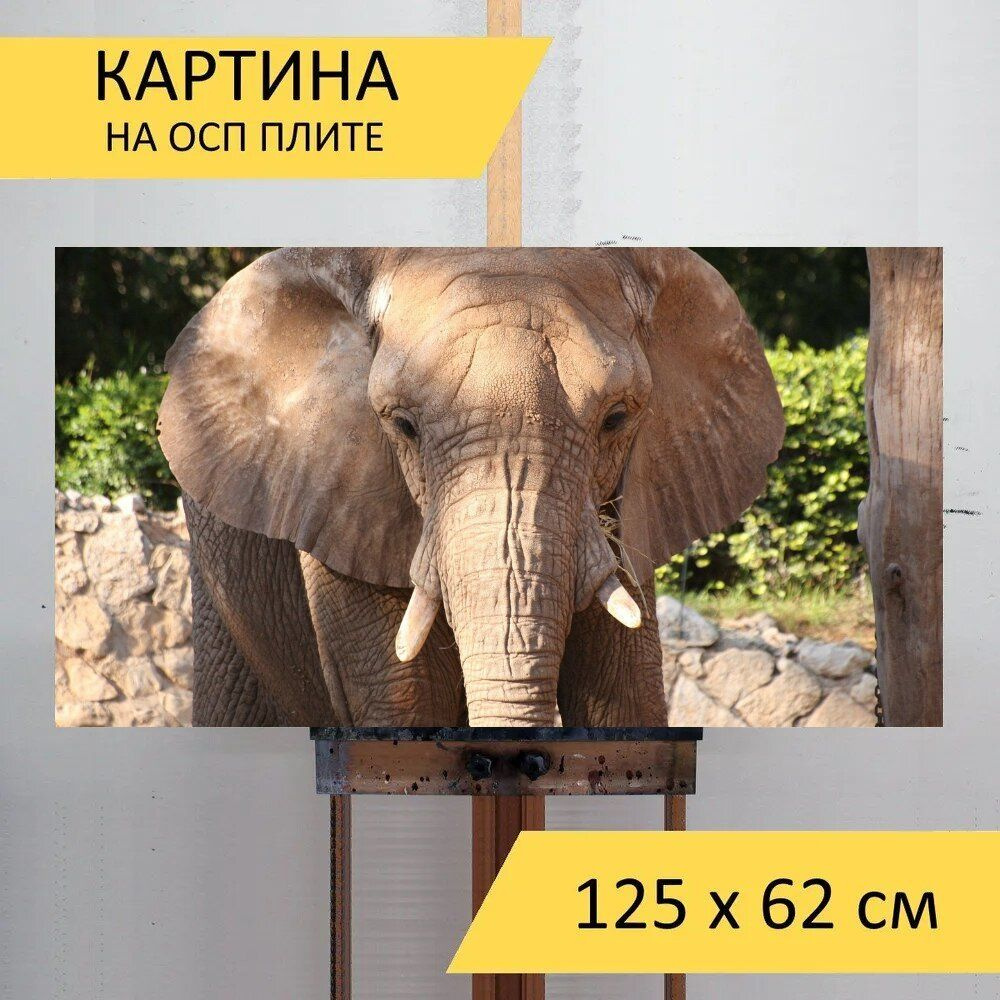 LotsPrints Картина "Слоны, серый, чернить 85", 125  х 62 см #1