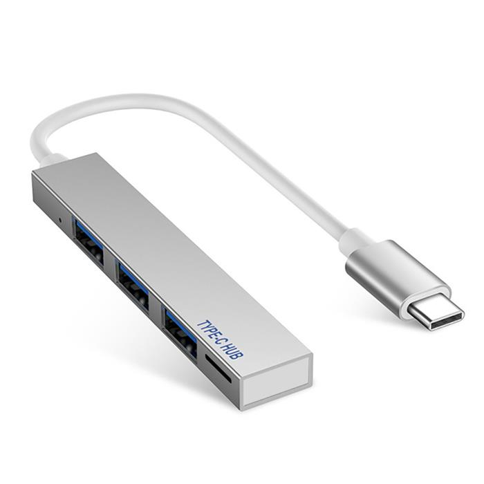 Type-CхабUSBконцентраторHubNOVELEKA,3-портаUSB2.0,microSDcardreader,серебристый
