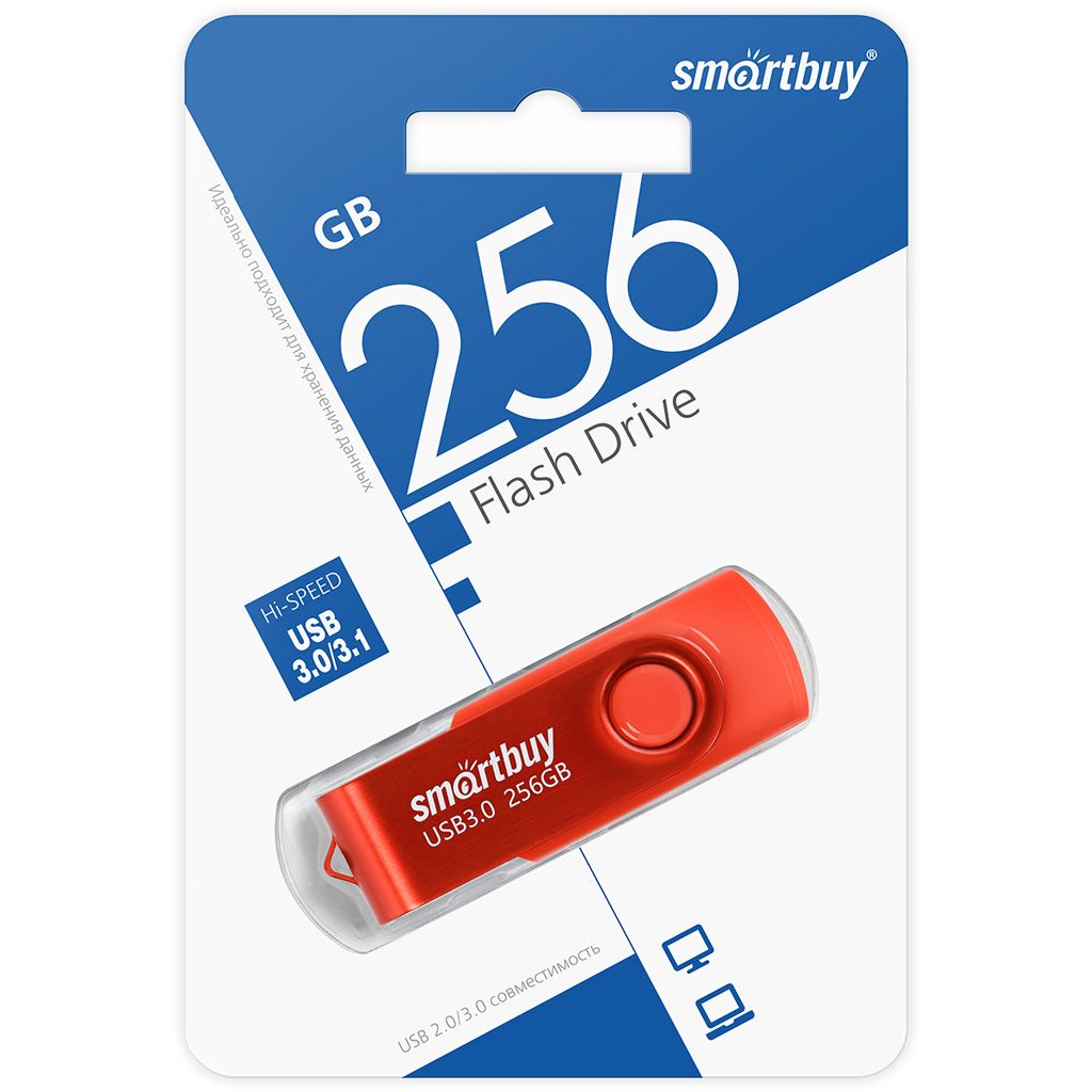USBфлешнакопительскоростной256GbSmartBuyTwistRedUSB3.0(SB256GB3TWR)