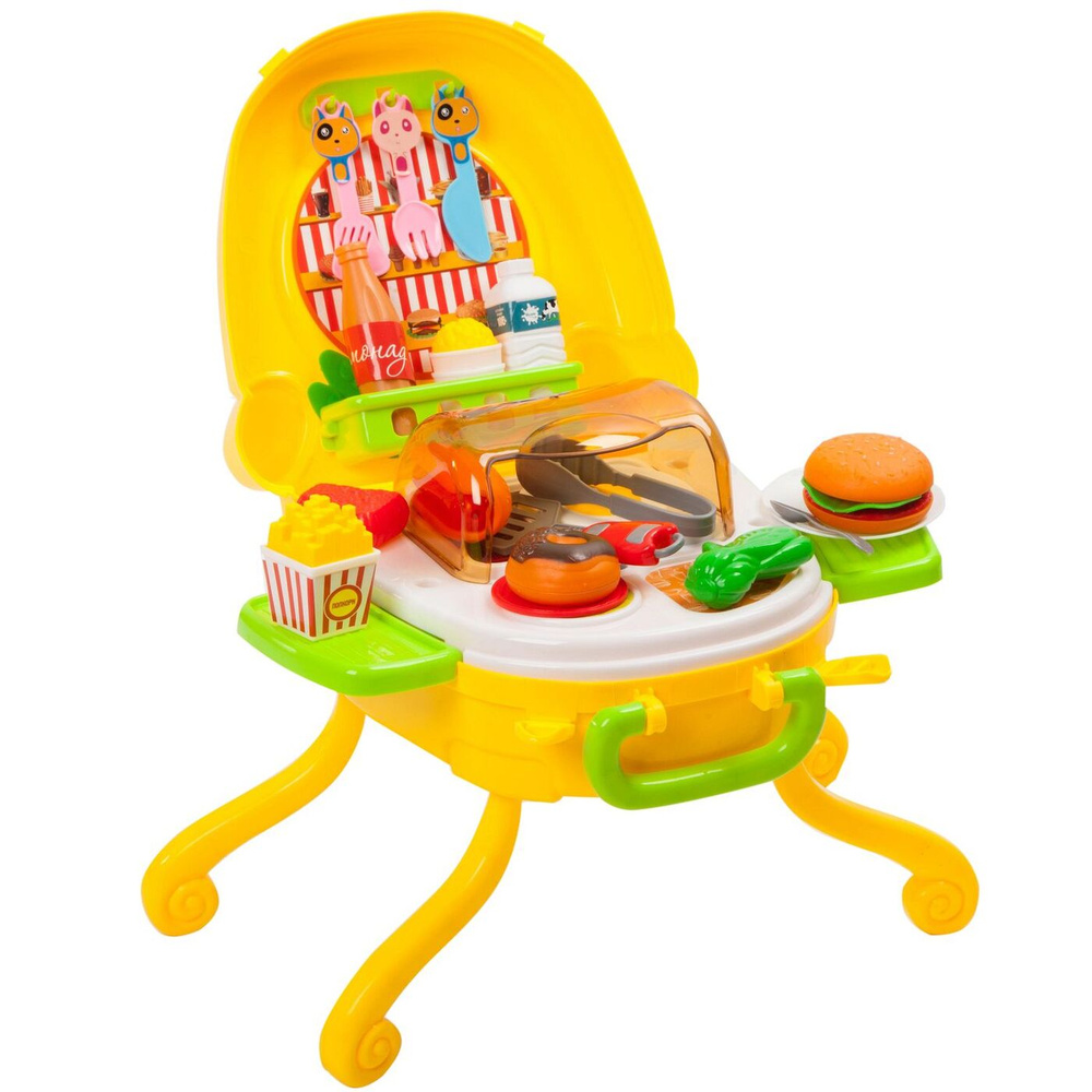 Детская кухня игровая для девочек "Кафе фастфуд" Bondibon с продуктами и столовыми приборами, развивающая #1
