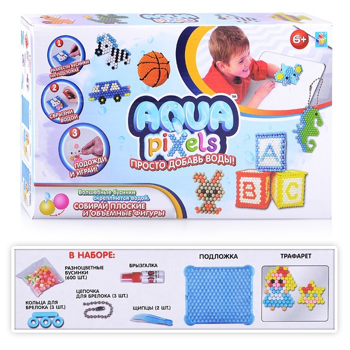 Набор для творчества 1Toy Aqua pixels, 600 деталей, "Веселые животные" 33х5х20 см (Т12337)  #1