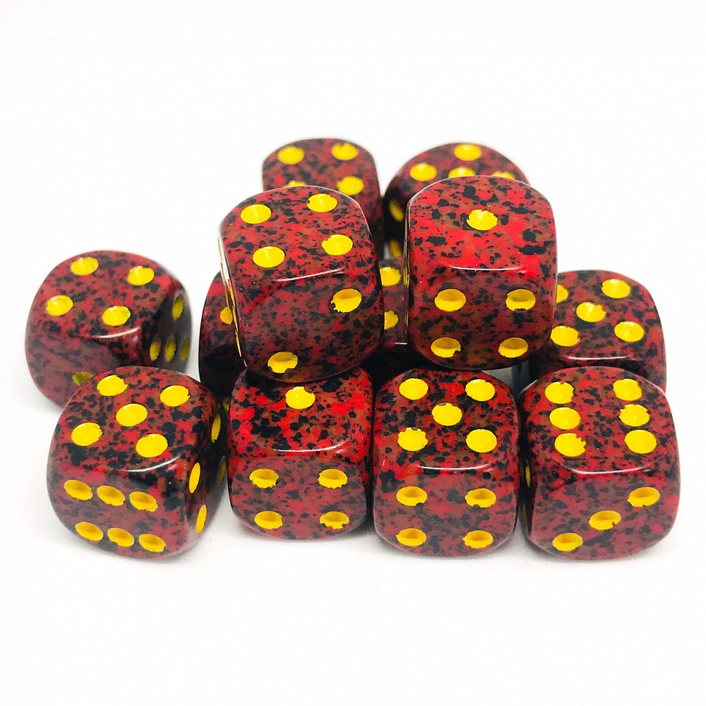 Набор шестигранных кубиков "Мрамор", 12 мм, 12 шт, красный с желтыми точками  #1