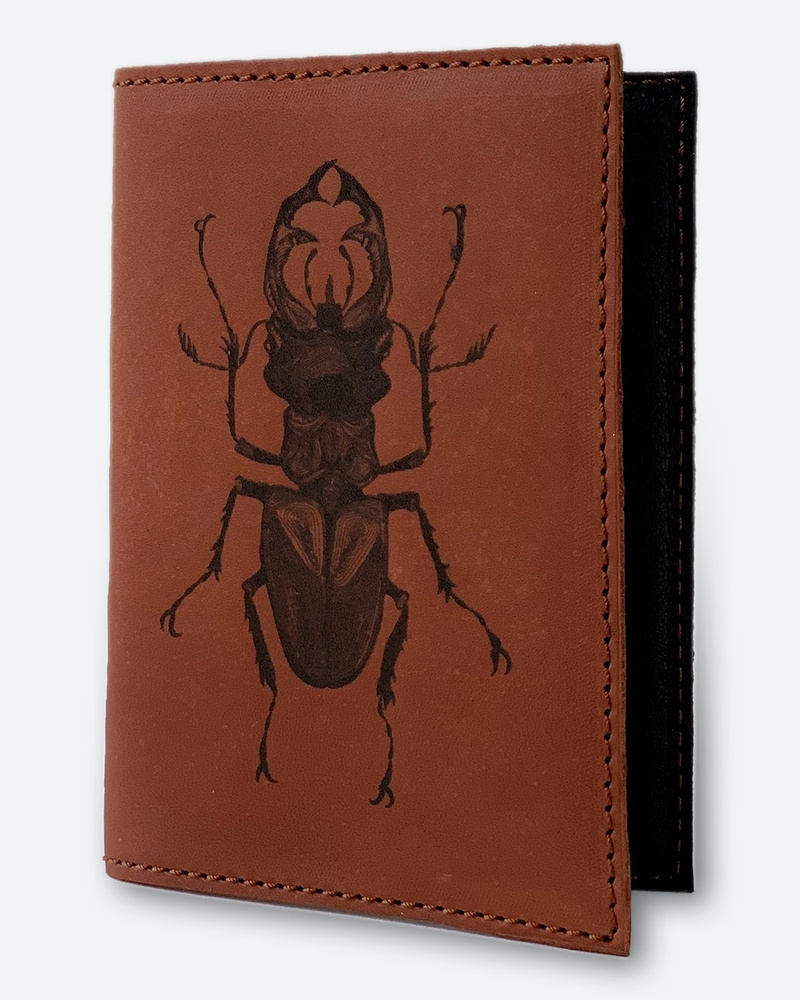 Обложка для паспорта KAZA Жук-олень темно-коричневый #1