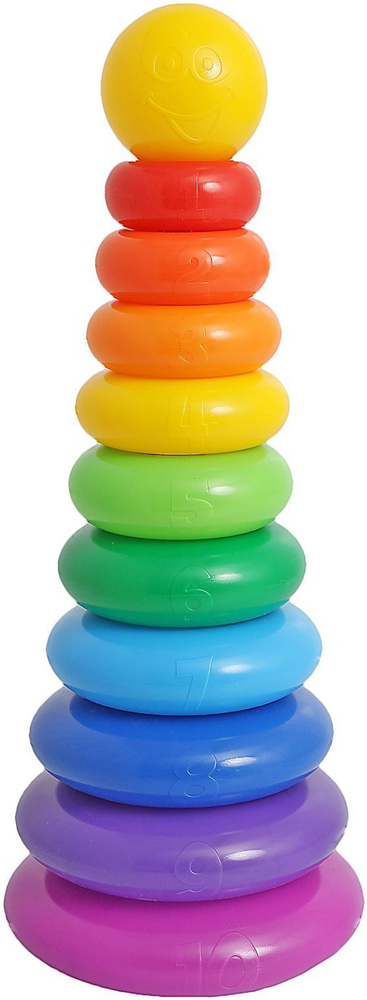 Детская игрушка-пирамидка, 10 разноцветных колец с шаром, 48 см  #1
