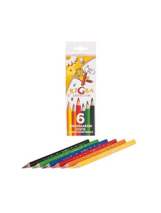 Цветные карандаши "BIGBA", утолщенный корпус трехгранной формы, толщина грифеля 3,8 мм, 6 цветов, картонная #1